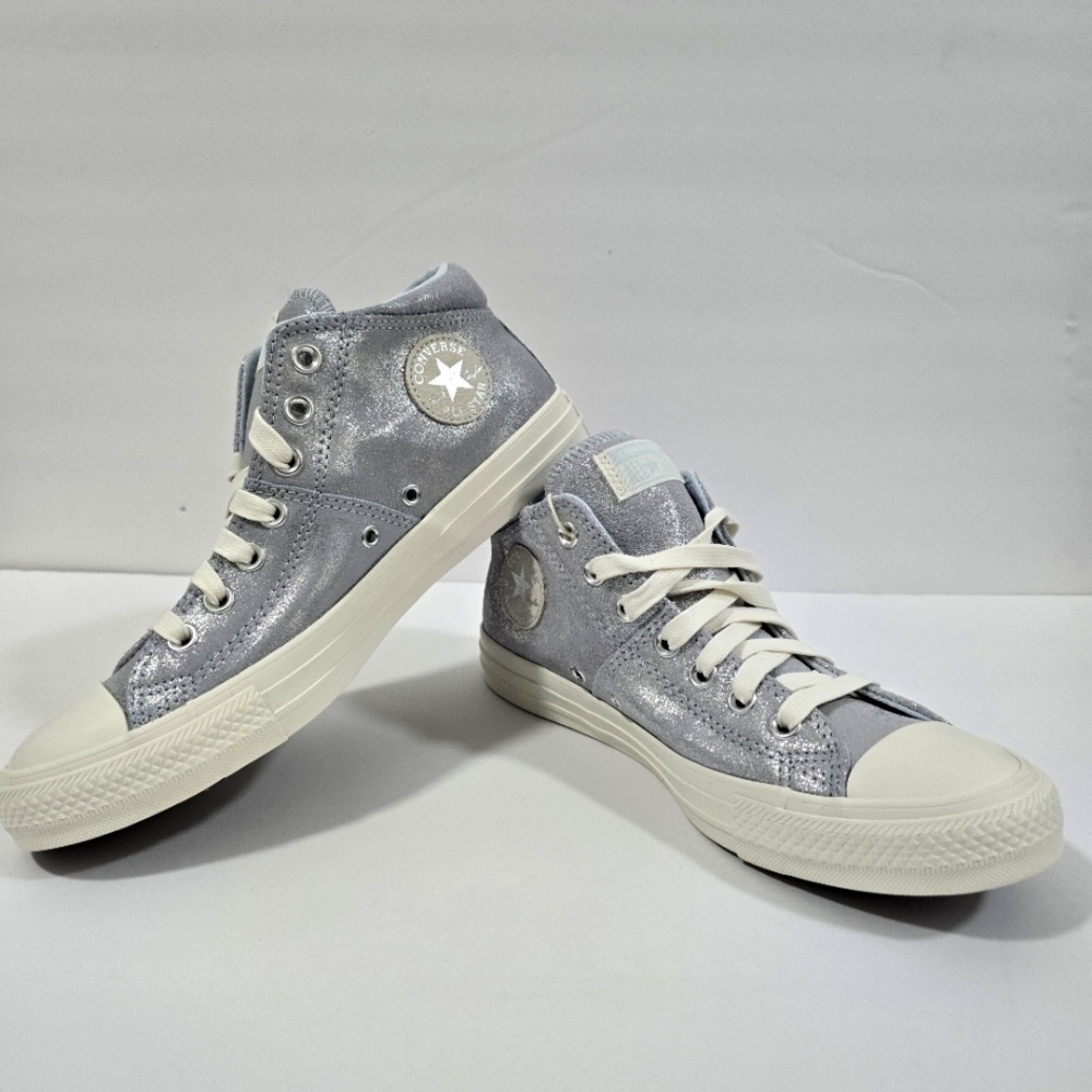 Converse Womens Chuck Taylor All Star Silver Glitter High-Top Sneakers Size 9.5